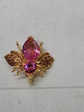 Vtg Joan Rivers Pin Fly Bee Brooch Gold Tone Pink Crystal Fairy Whimsy Insect